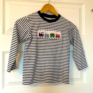 Smocked Train Shirt for Boys!!! Navy stripped & soooo cute!!!